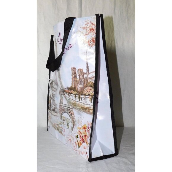 Paris Themed Reusable Tote Bag With Eiffel Tower Print - Picture 2 of 13